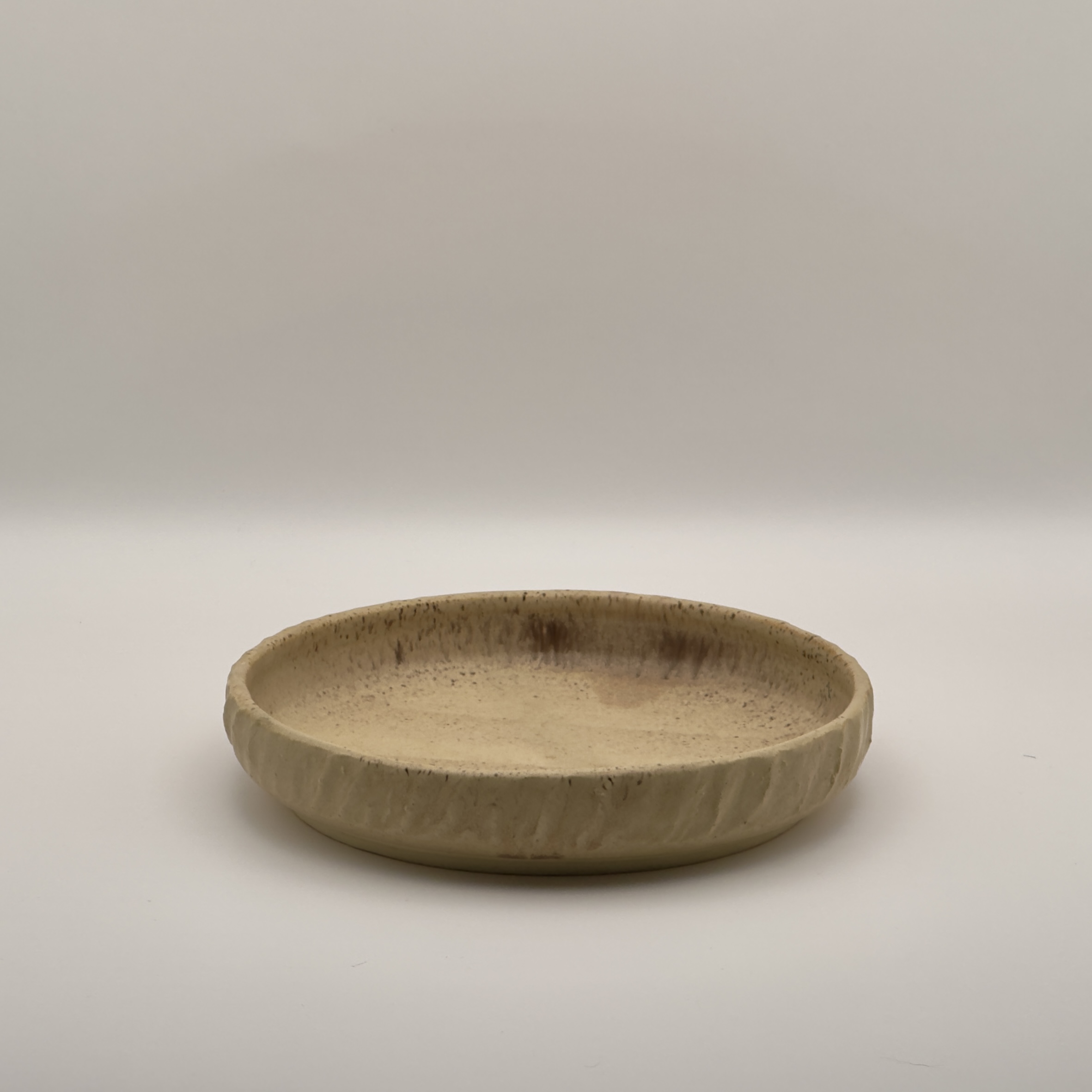 Wide tan plate with a ribbed rim